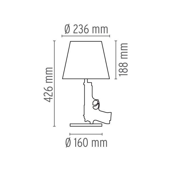 Medidas lámpara Guns-Bedside Gun sobremesa de Flos