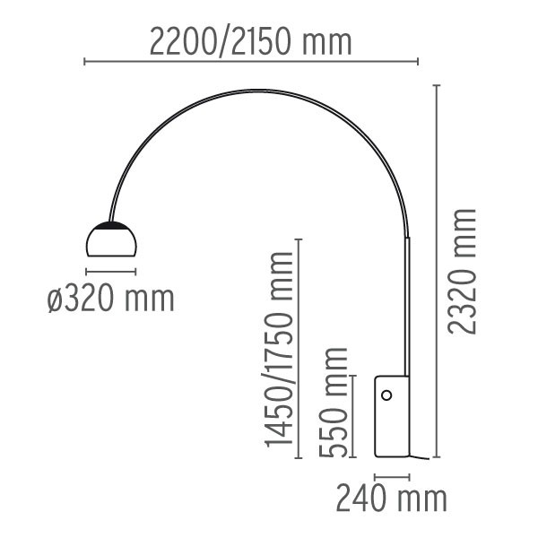 Measures LED lamp foot Flos Arco