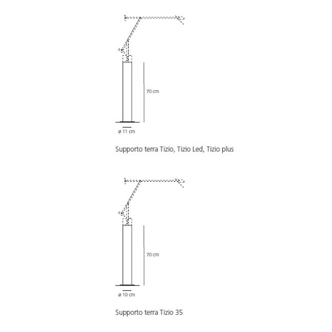 Medidas soporte de pie para Tizio de Artemide