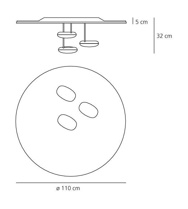 Medidas Droplet plafón de Artemide.